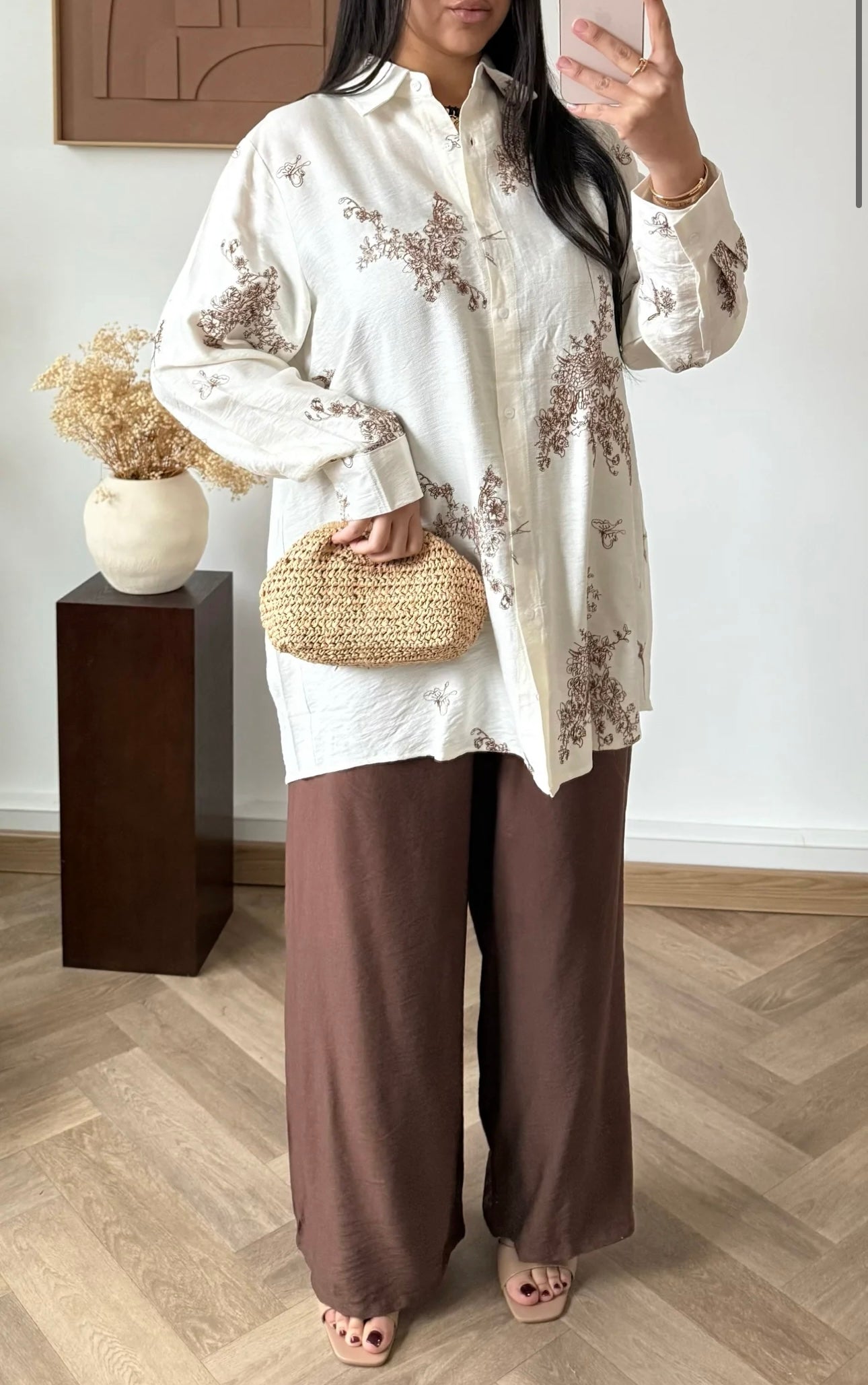 Ensemble chemise et pantalon à motifs|Beige et marron