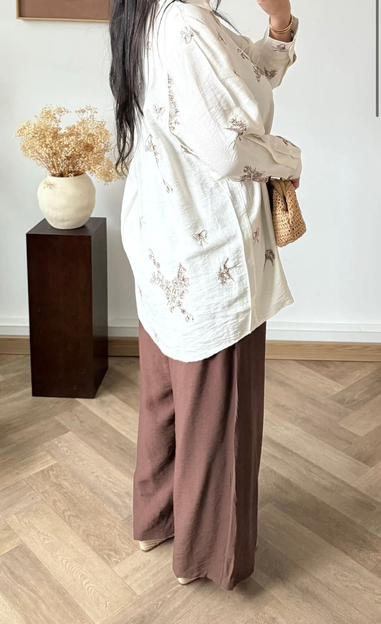 Ensemble chemise et pantalon à motifs|Beige et marron