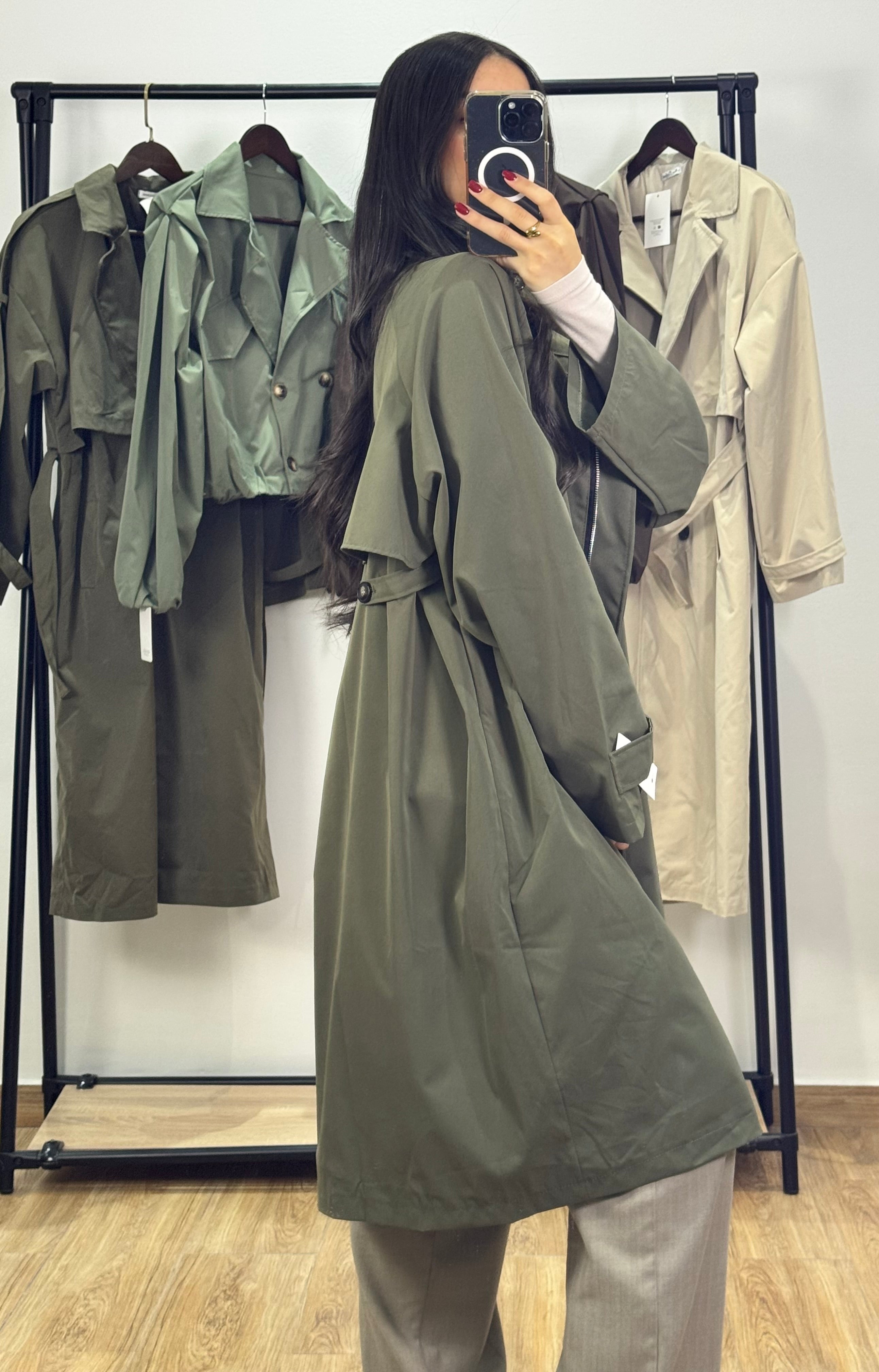 Veste imperméable longue |Kaki