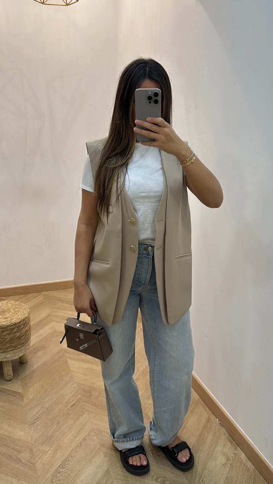 Blazer doublé sans manches |Taupe