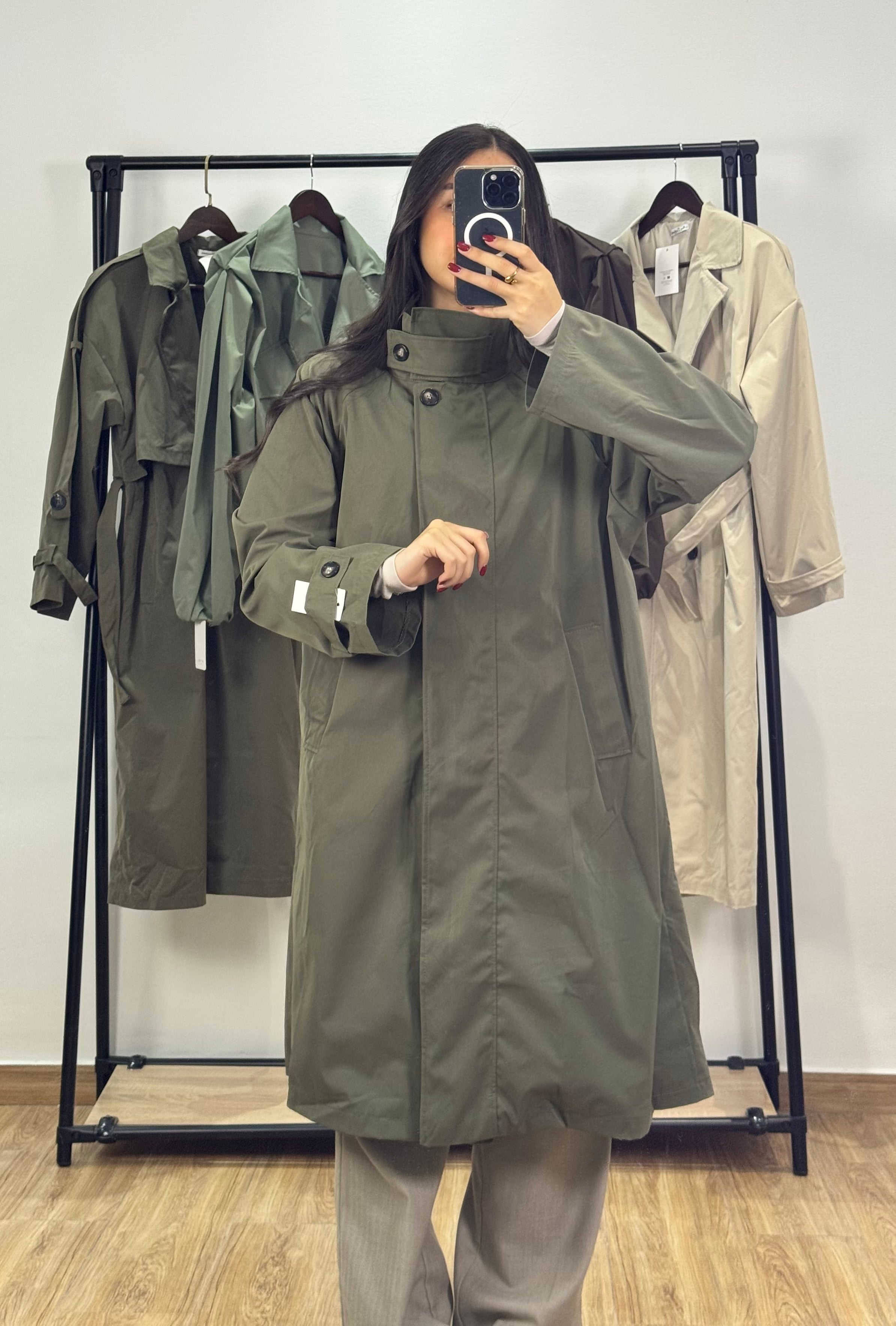 Veste imperméable longue |Kaki