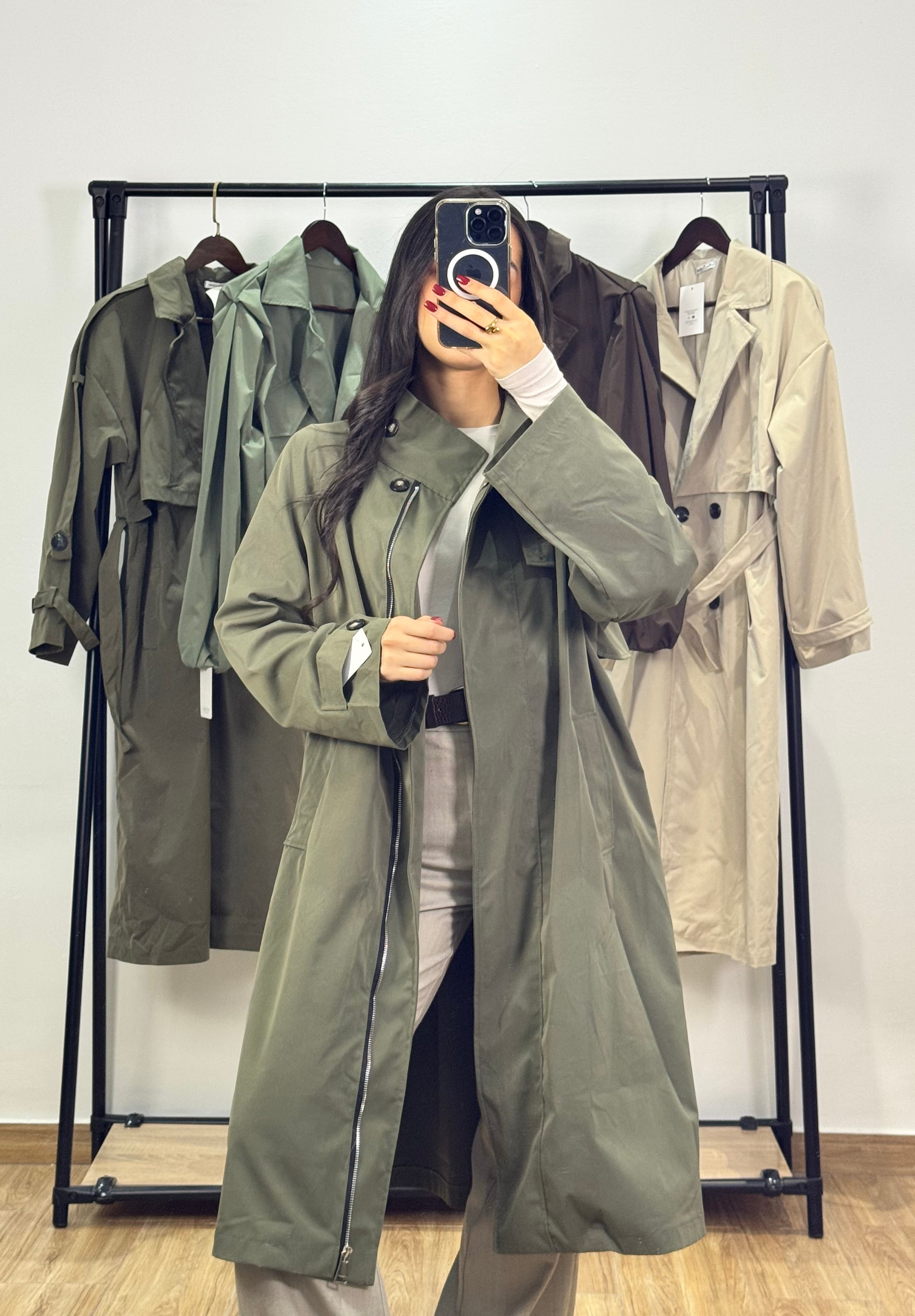 Veste imperméable longue |Kaki