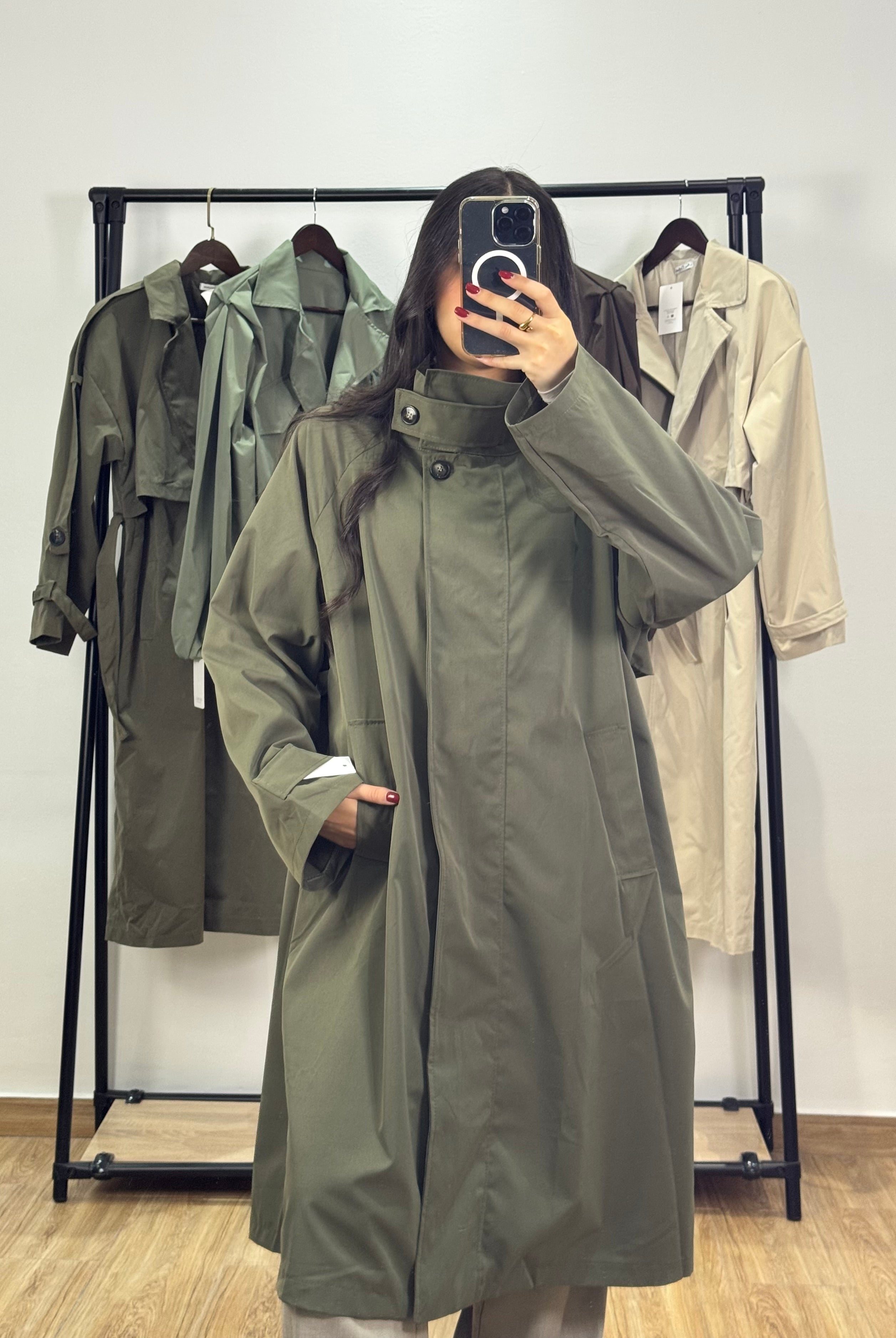 Veste imperméable longue |Kaki