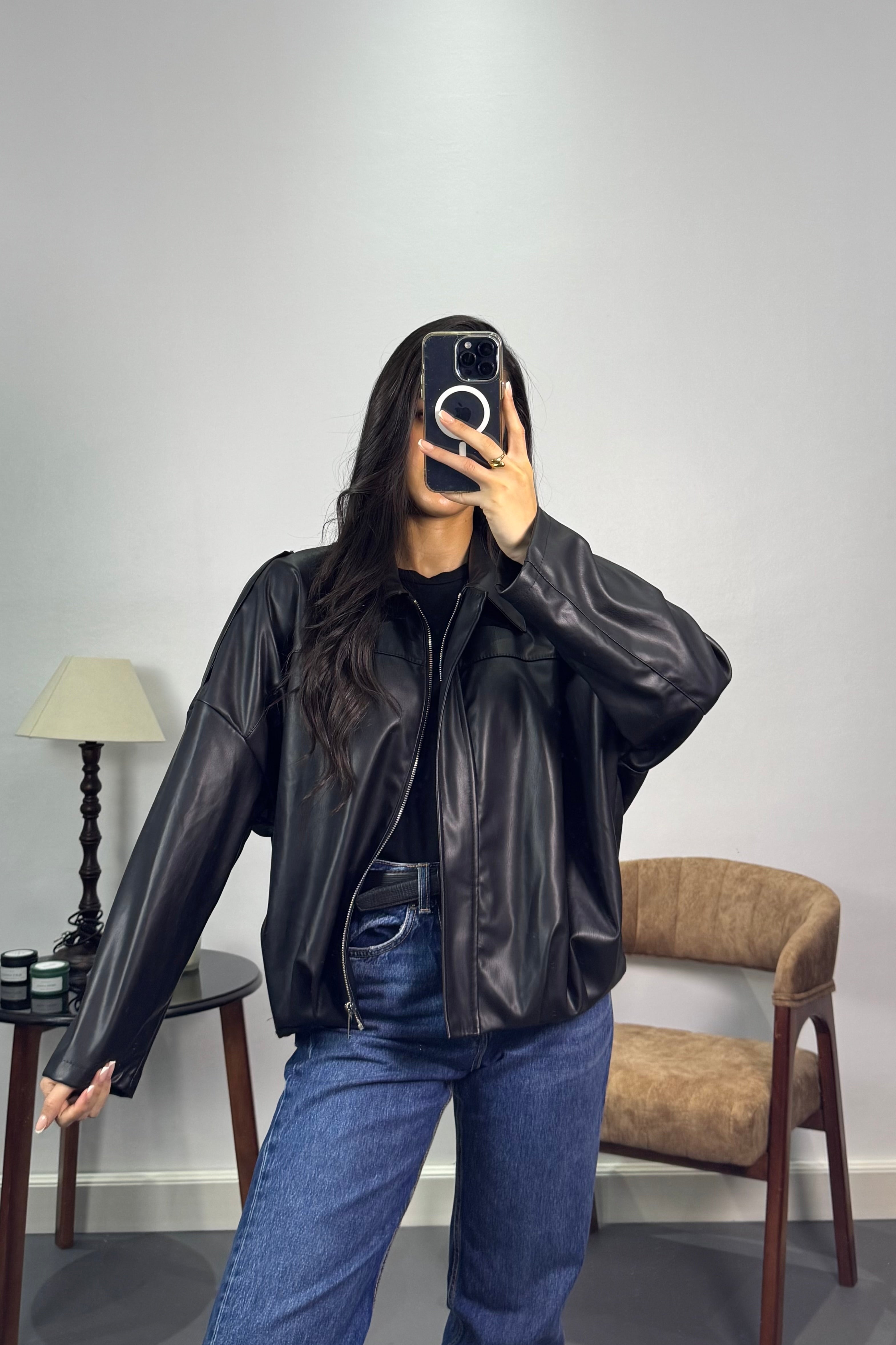 Veste simili cuir |Noir