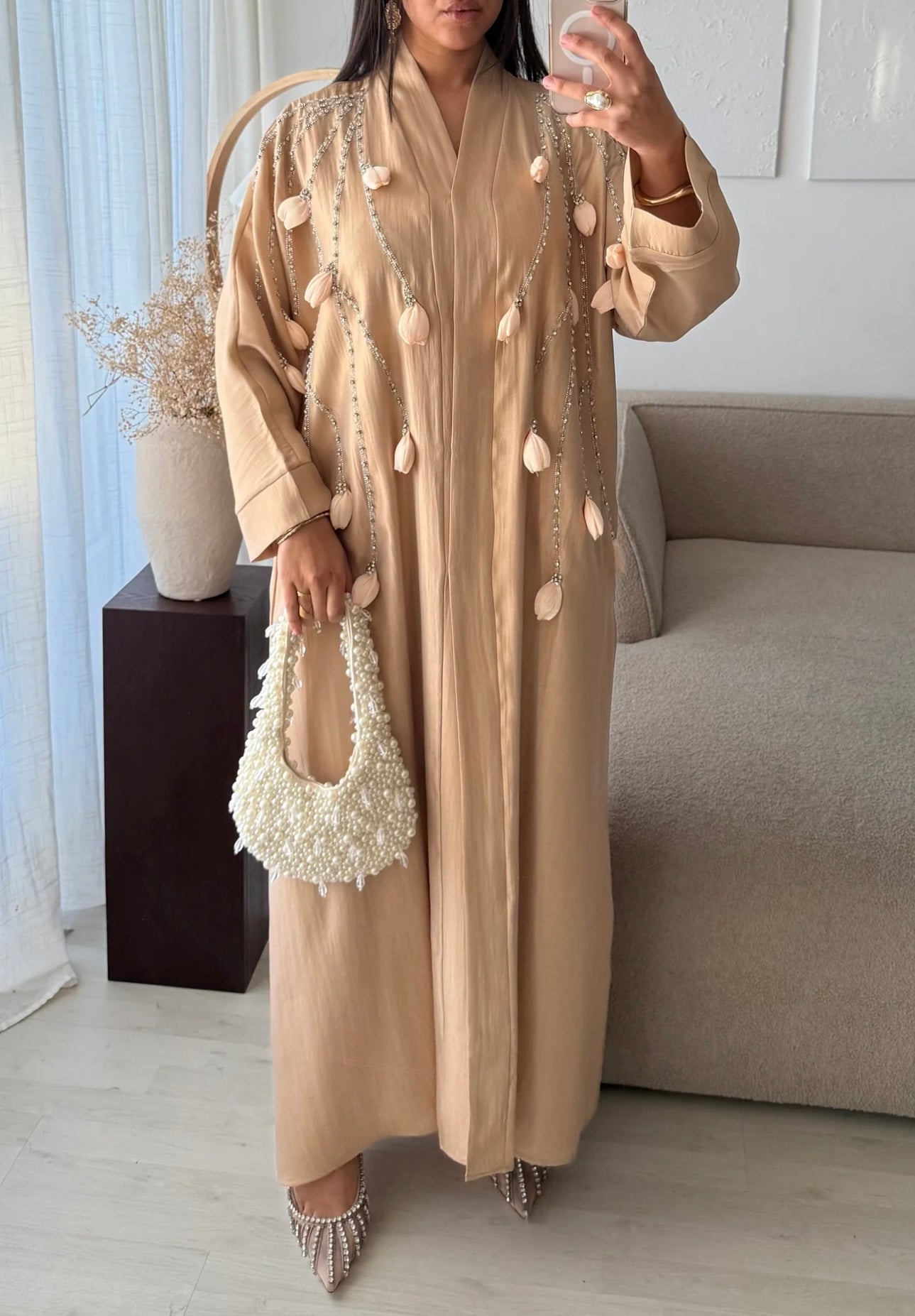 Abaya Tulipes |Rose poudré