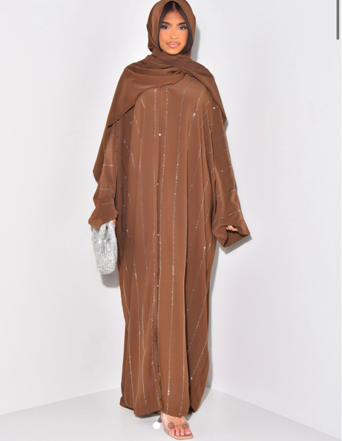 Abaya à strass & Foulard |Marron