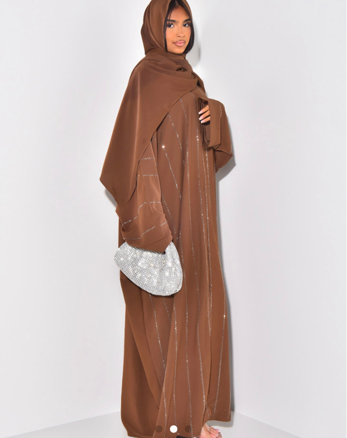 Abaya à strass & Foulard |Marron