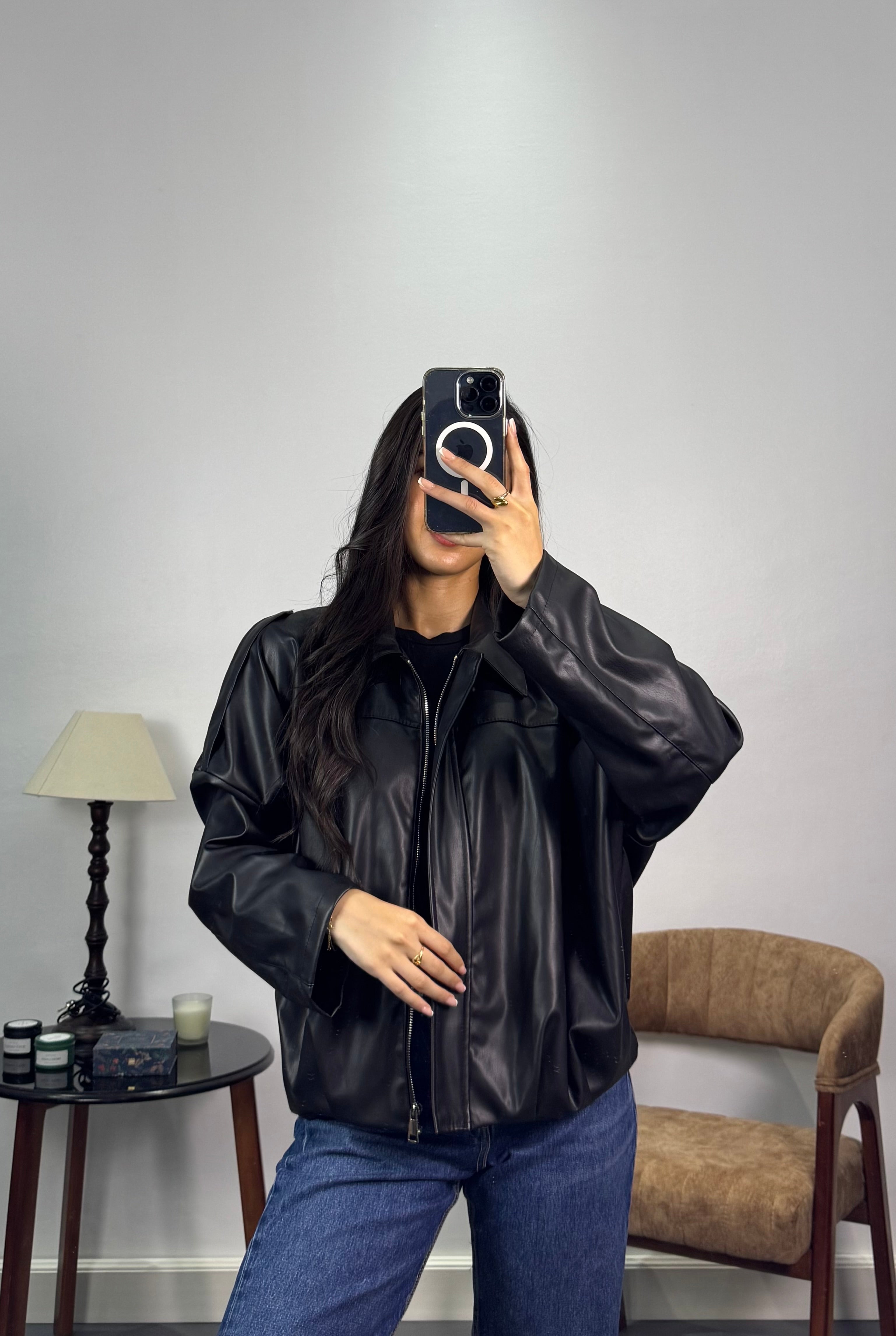 Veste simili cuir |Noir