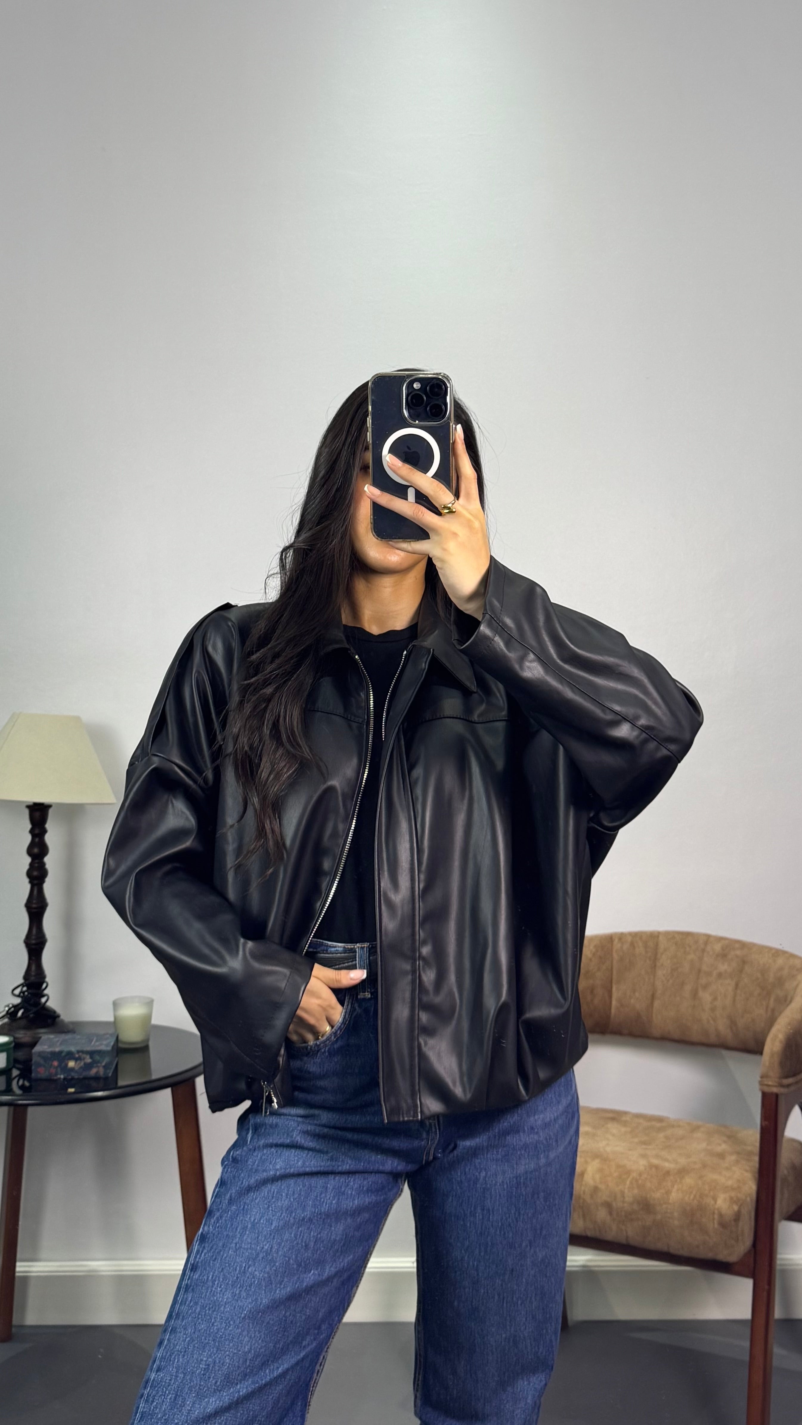 Veste simili cuir |Noir