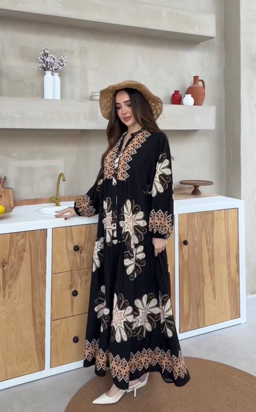 Robe à motifs |Noir et Beige