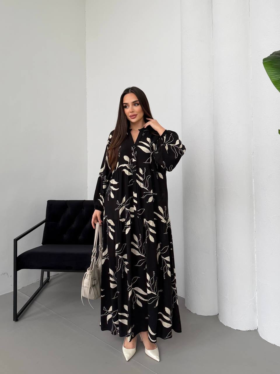 Robe à motifs fleurs |Noir et Blanc