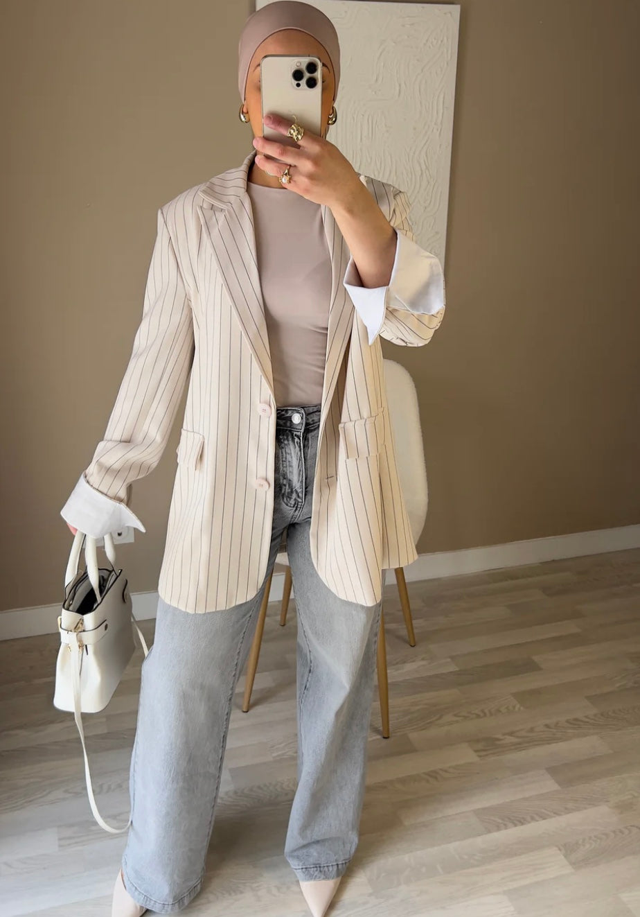 Blazer à rayures |Crème