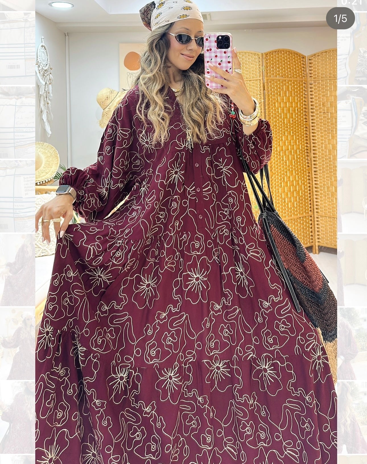 Robe brodée |Bordeaux