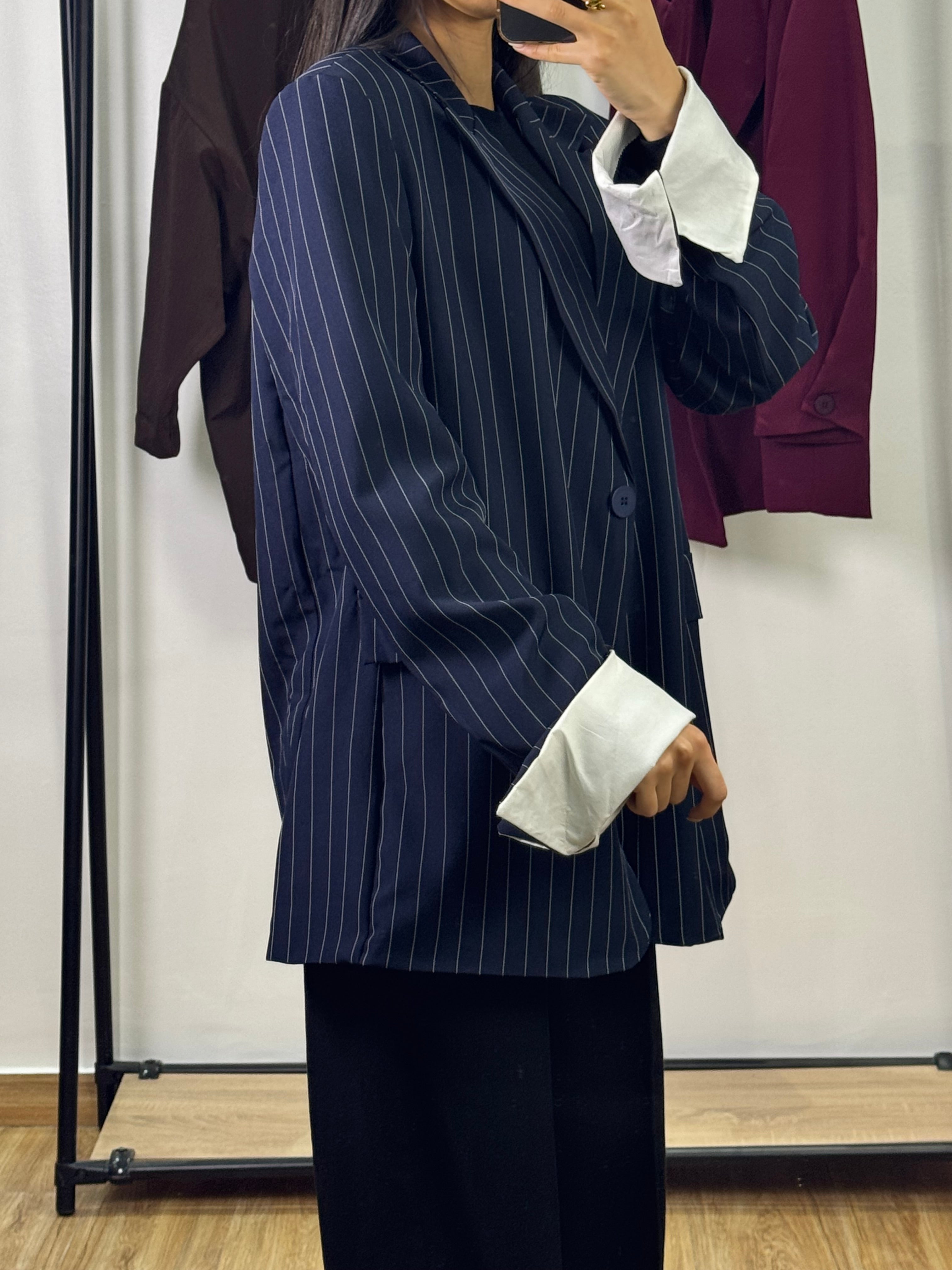 Blazer à rayures |Bleu marine