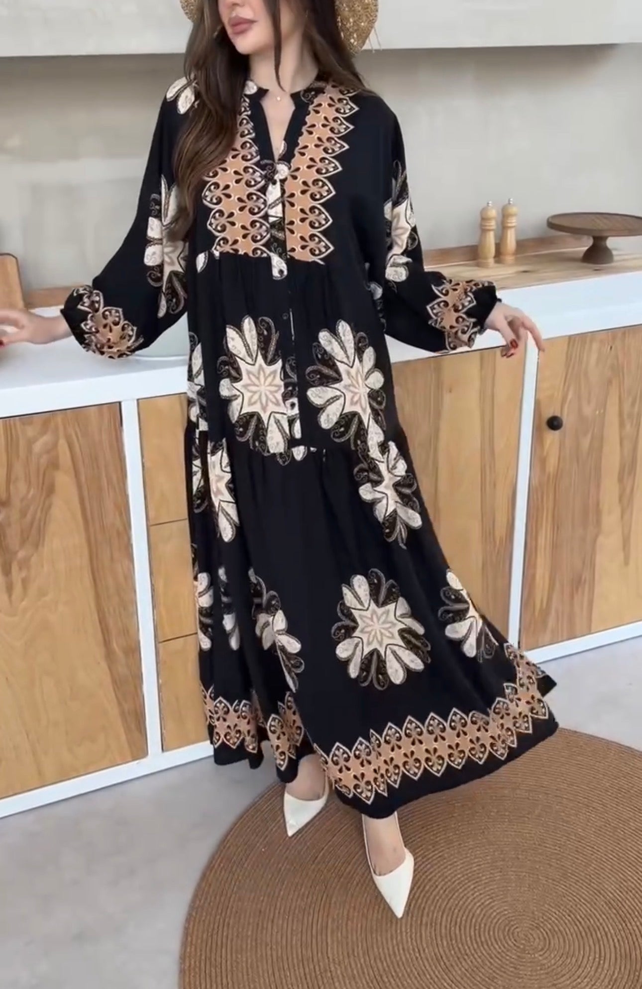 Robe à motifs |Noir et Beige