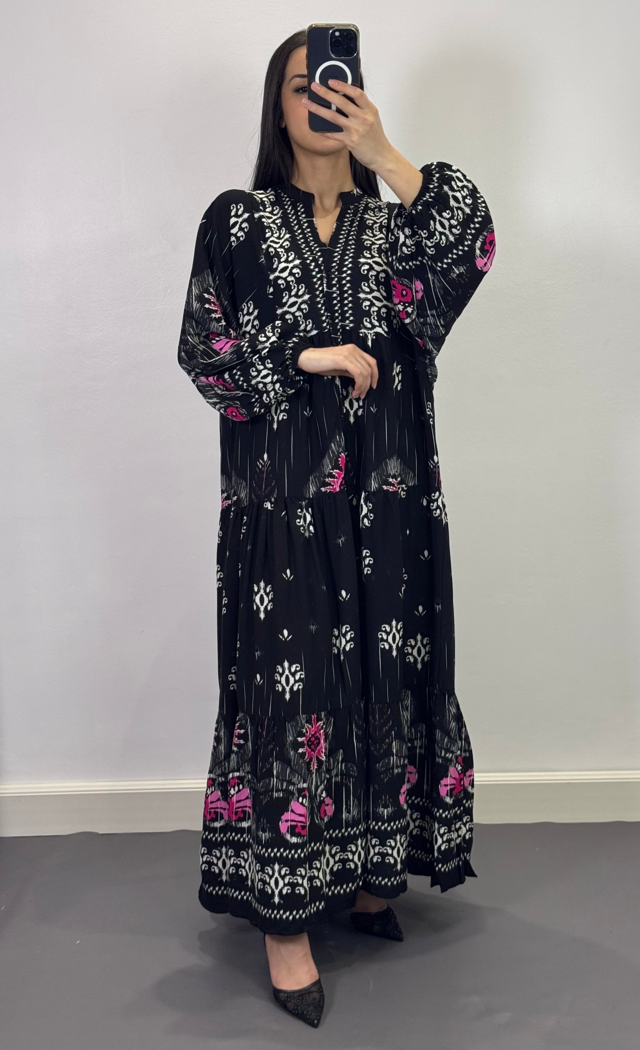 Robe à motifs |Noir et Rose