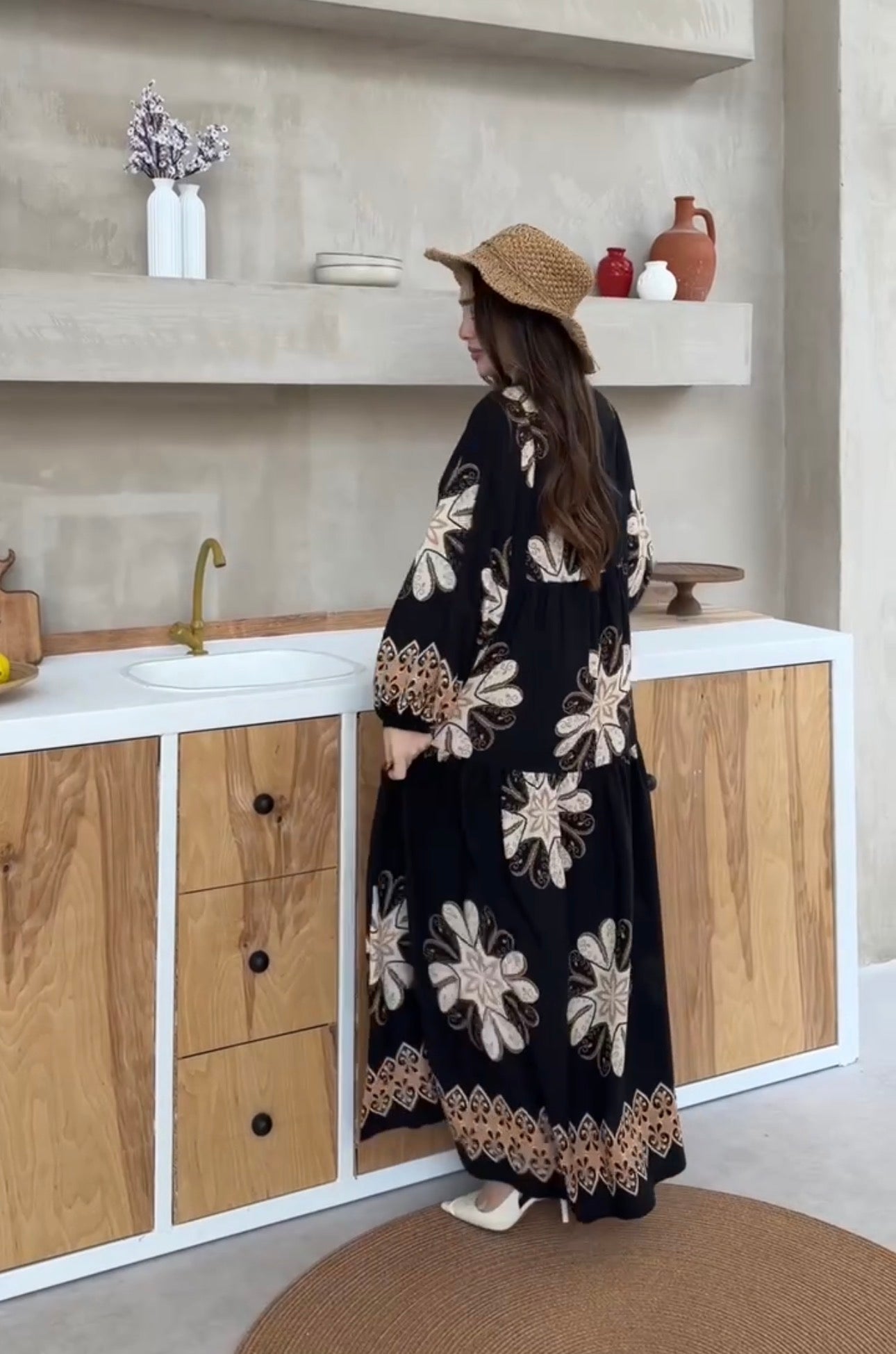 Robe à motifs |Noir et Beige