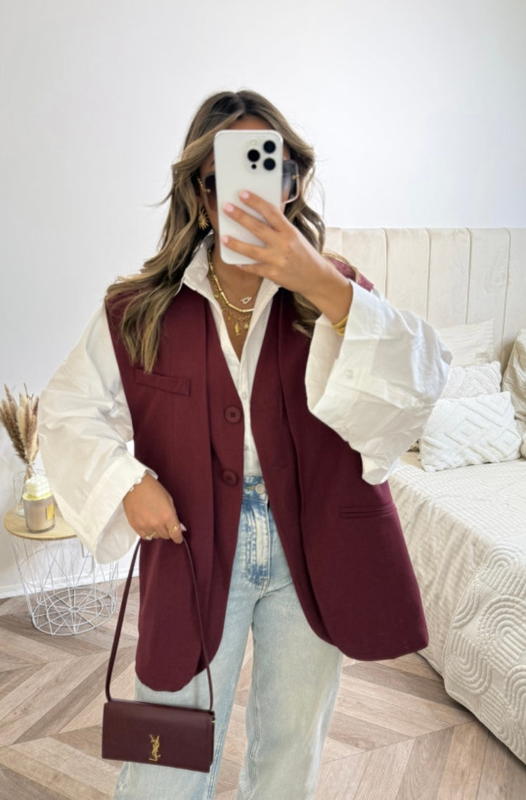 Blazer doublé sans manches |Bordeaux