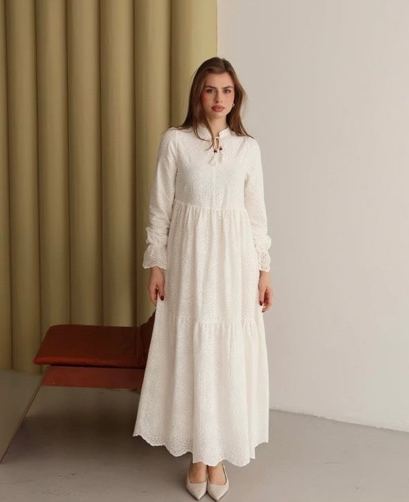 Robe Broderie Anglaise avec doublure |Blanche