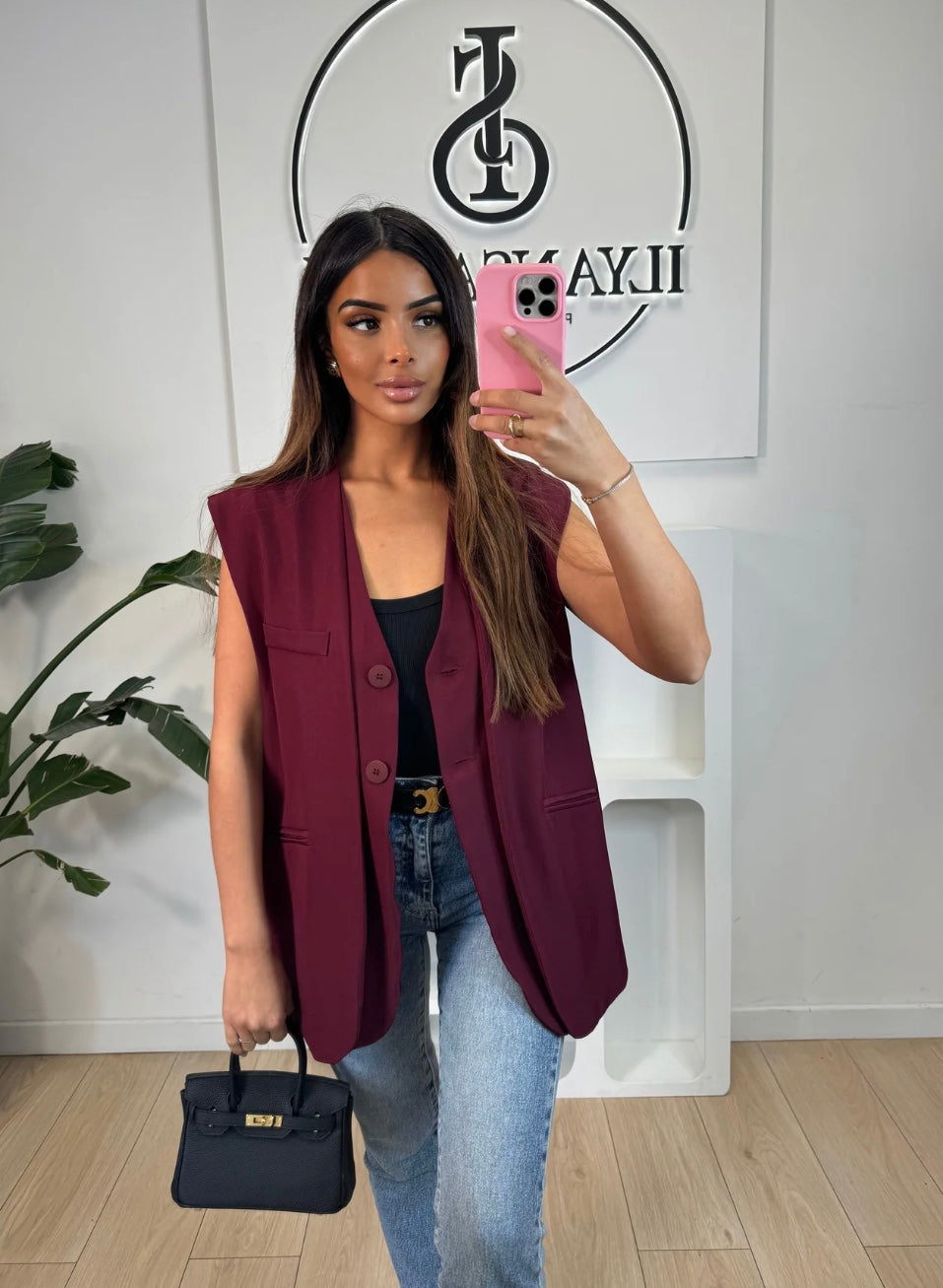 Blazer doublé sans manches |Bordeaux