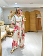 Ensemble à fleurs roses |Blanc