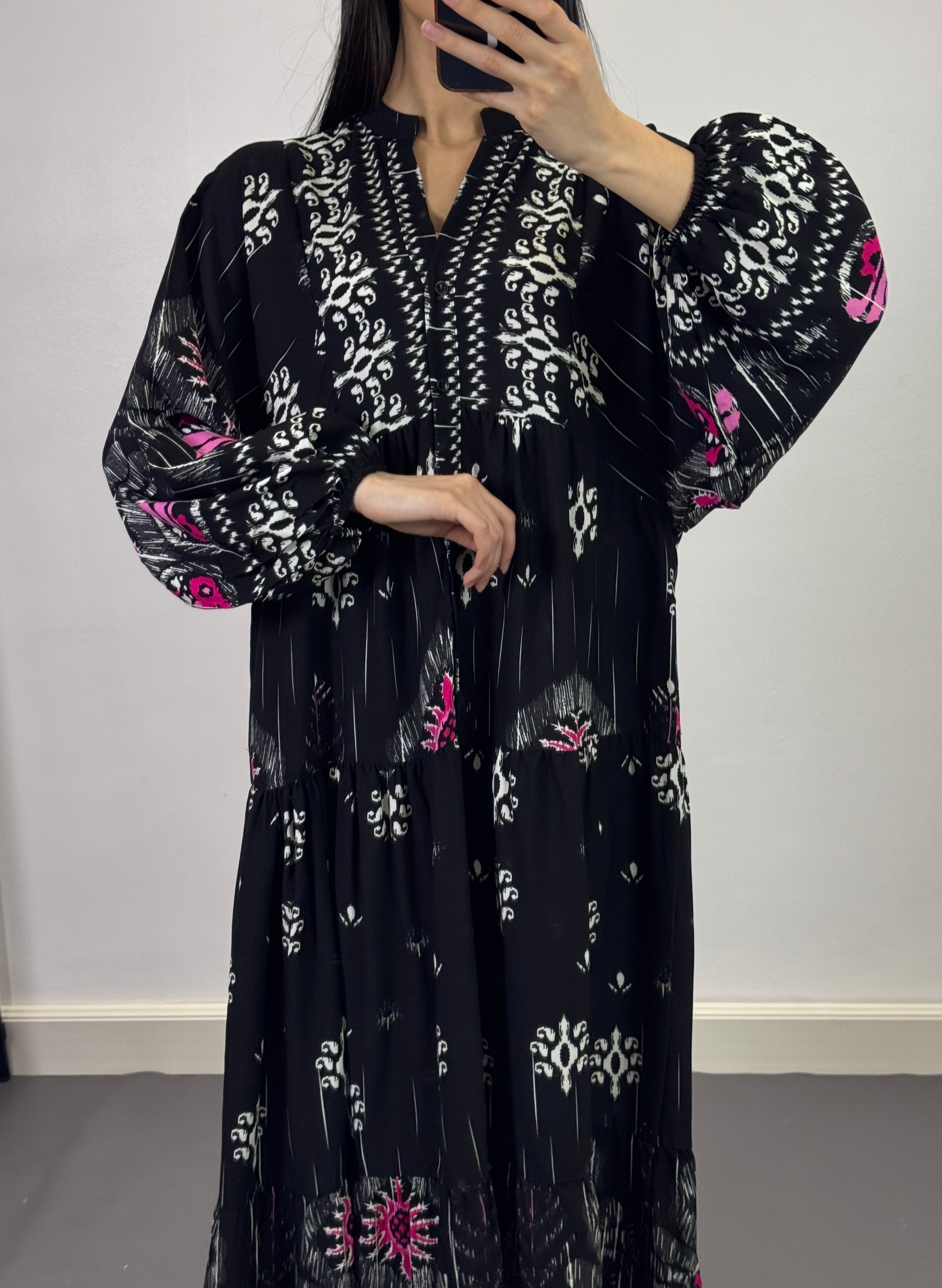 Robe à motifs |Noir et Rose