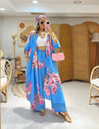 Ensemble à fleurs roses |Bleu clair