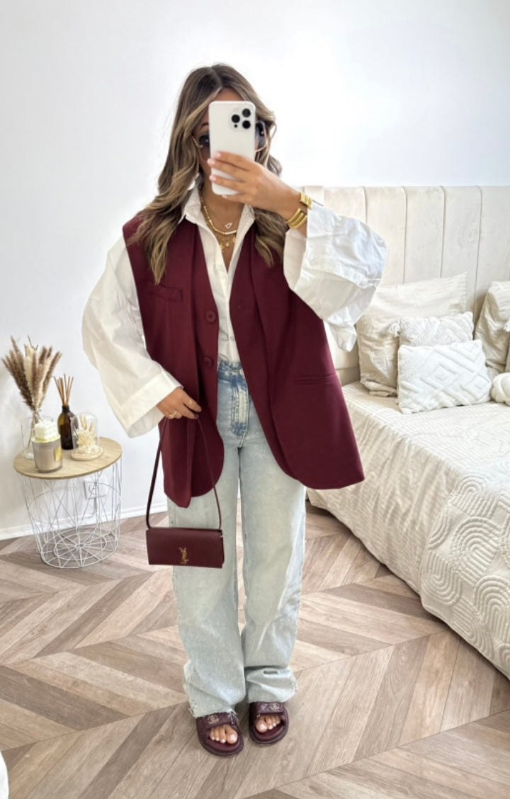 Blazer doublé sans manches |Bordeaux