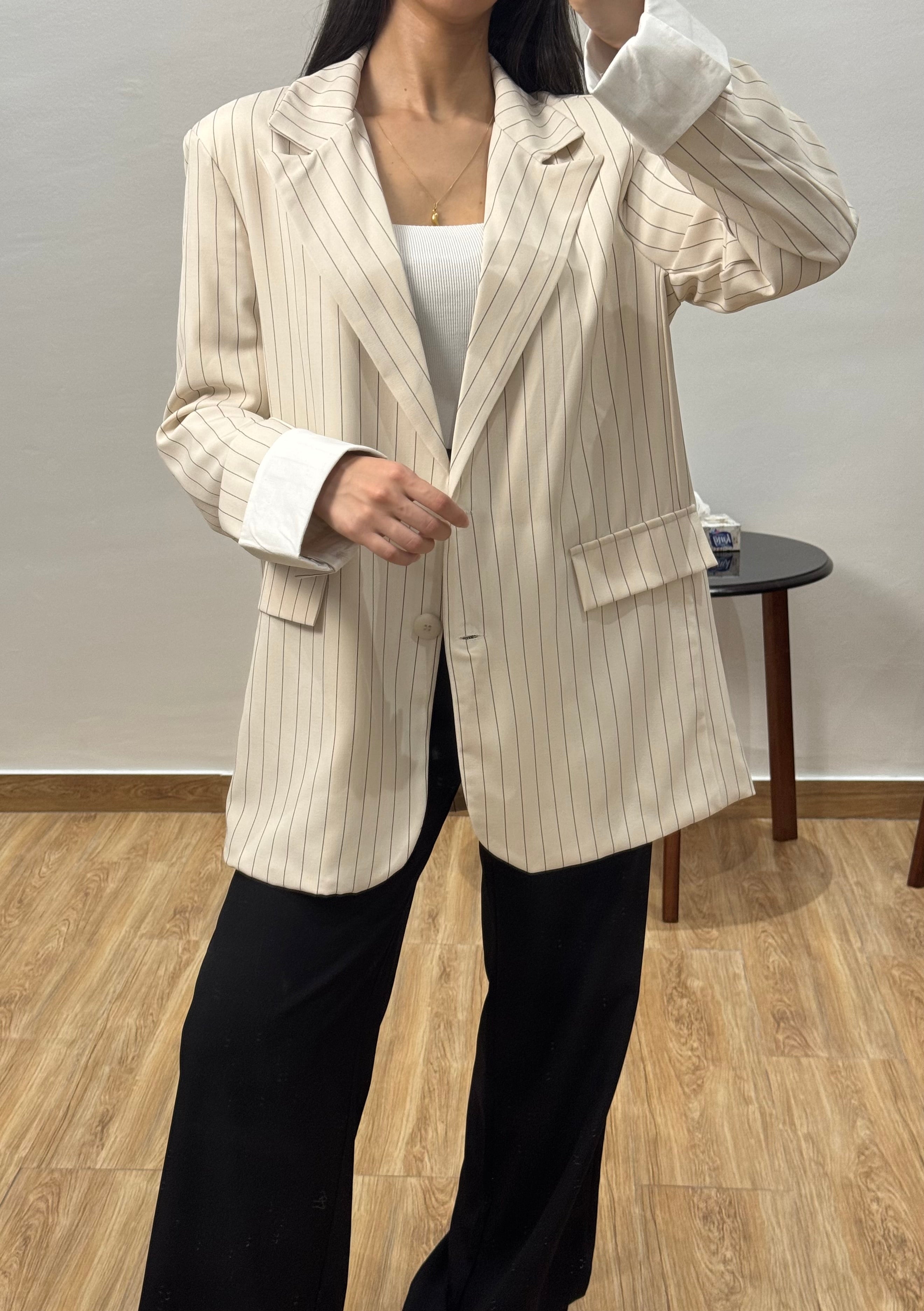 Blazer à rayures noirs |Beige