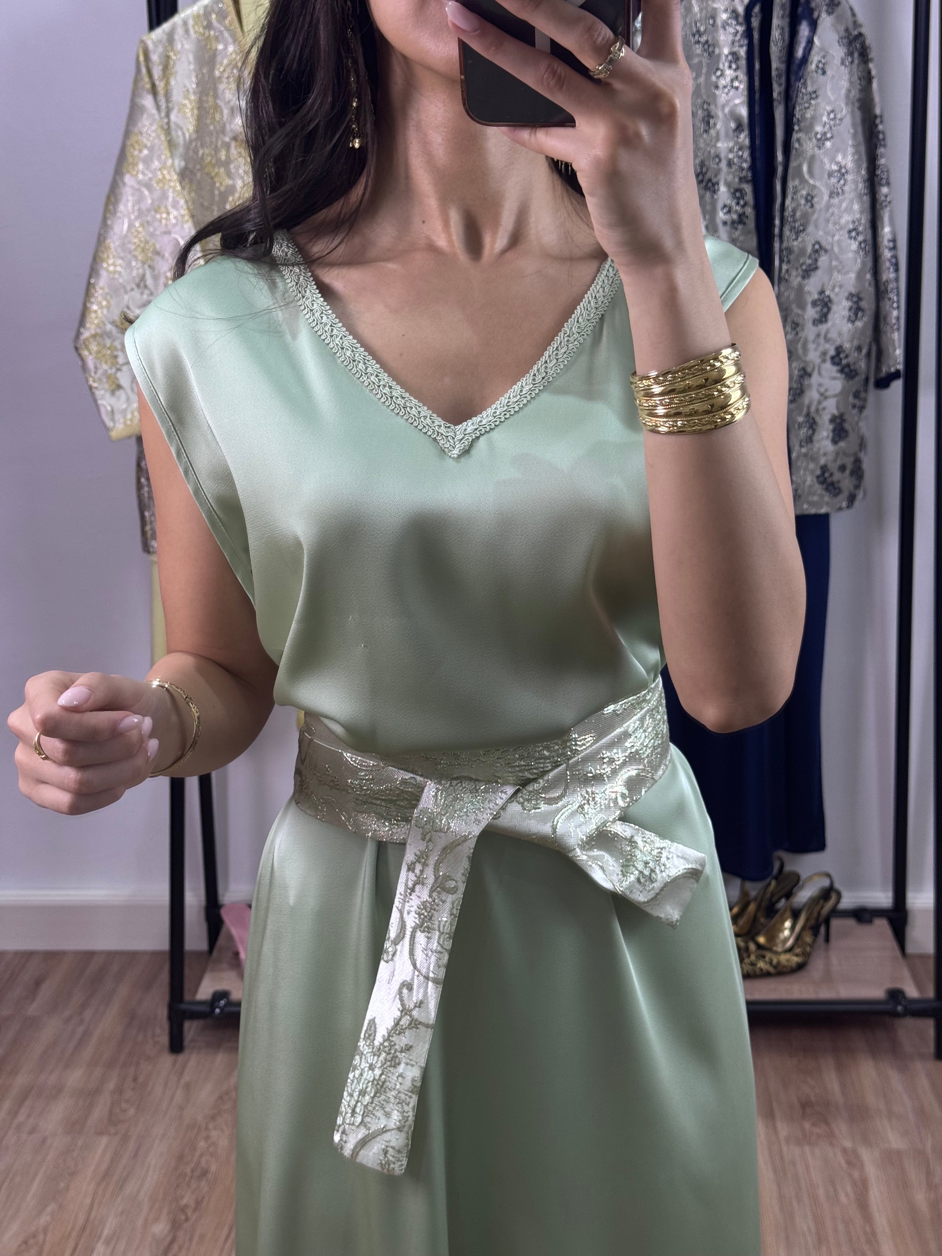 Ensemble robe Brocart  |Vert