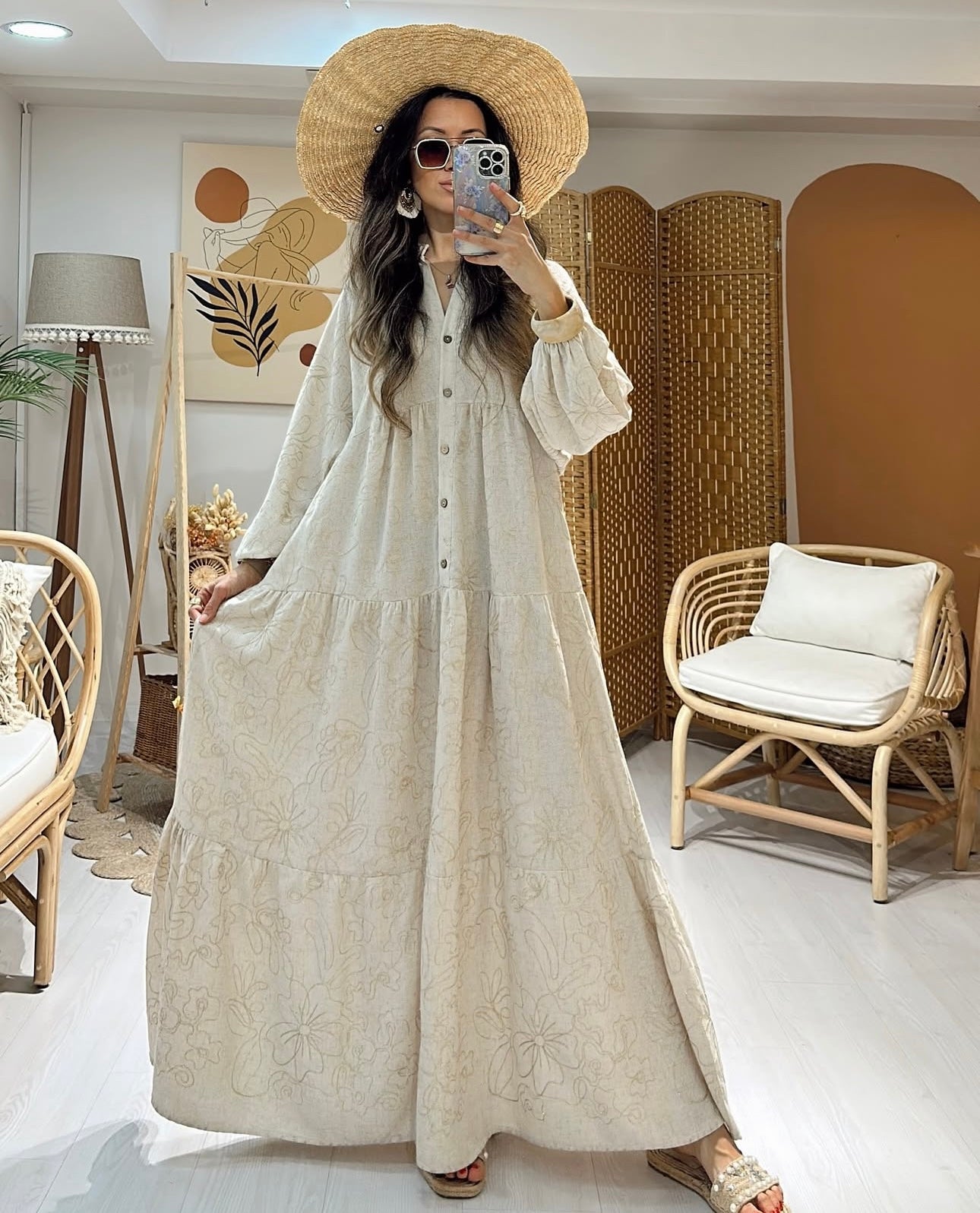 Robe brodée |Beige