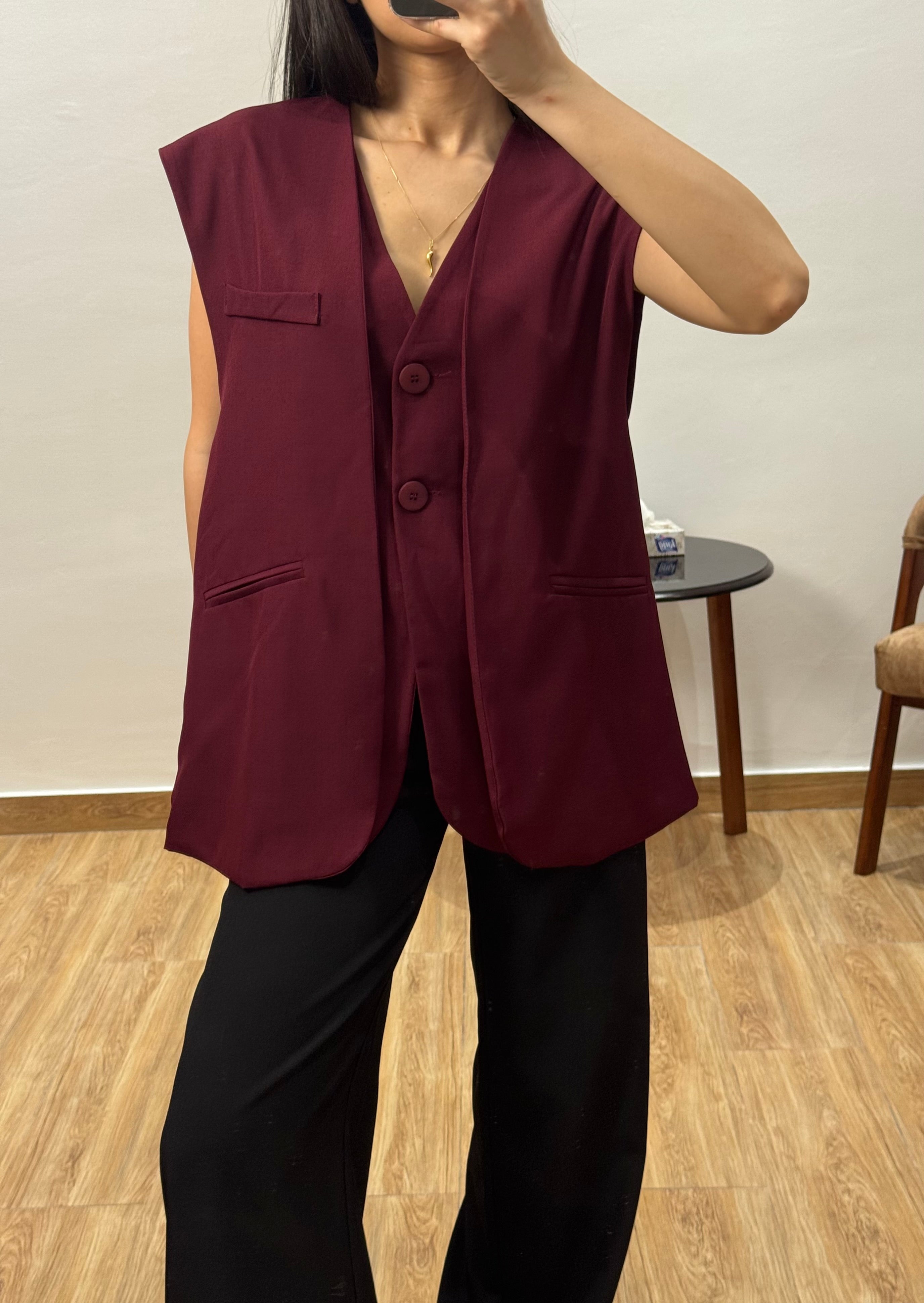 Blazer doublé sans manches |Bordeaux