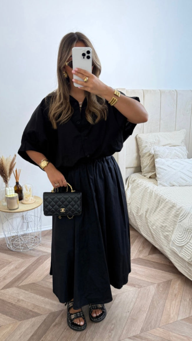 Ensemble jupe bouffante et chemise oversize |Noir