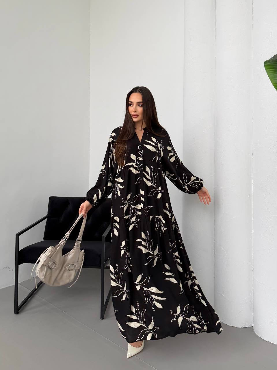 Robe à motifs fleurs |Noir et Blanc