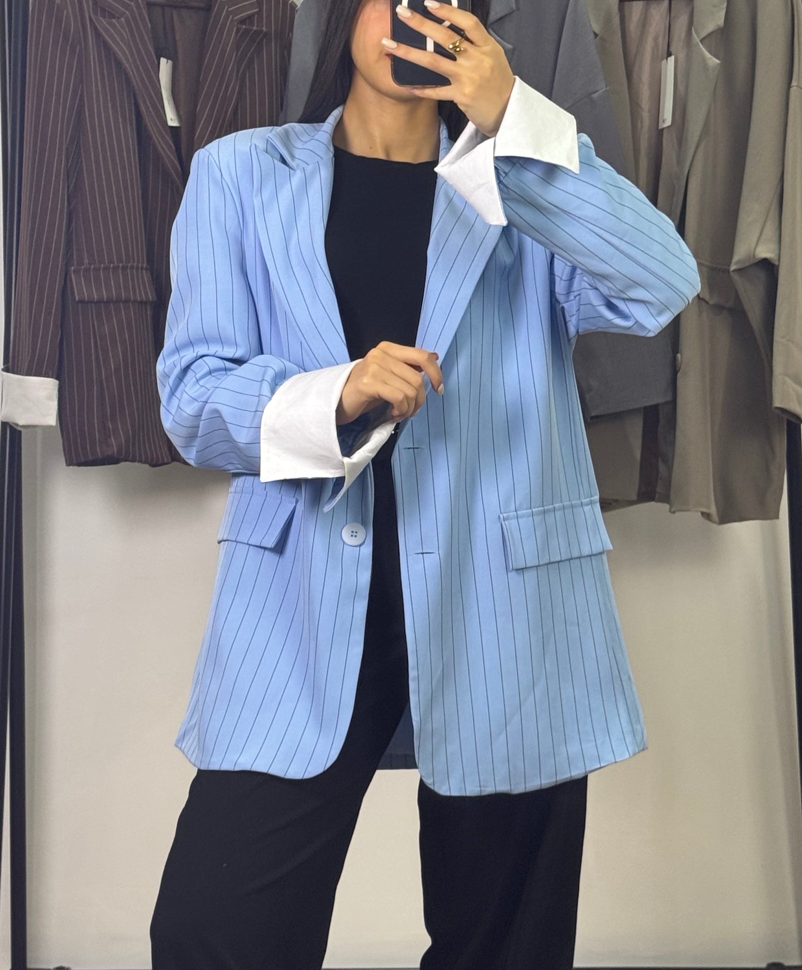 Blazer à rayures |Bleu