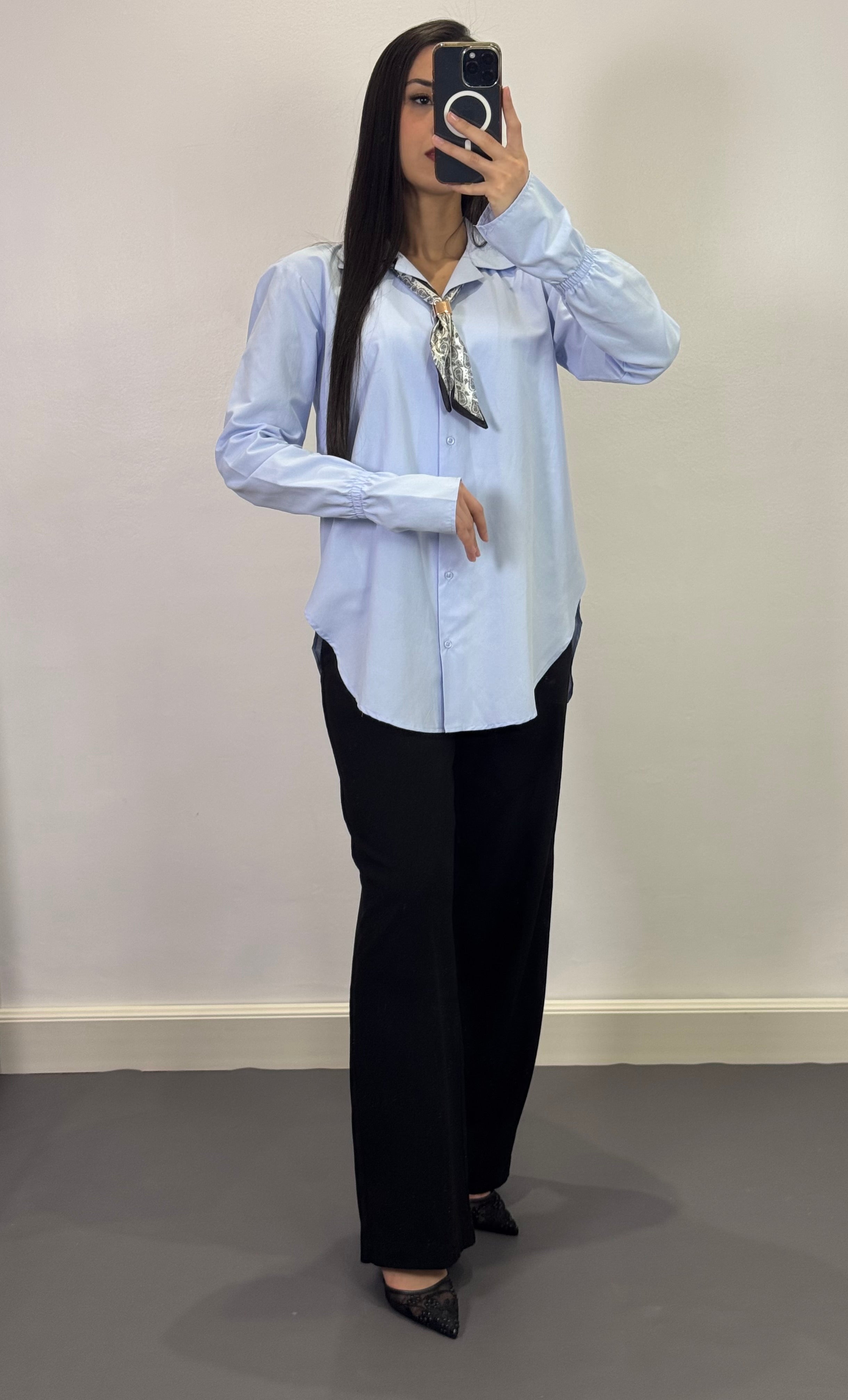 Chemise avec foulard |Bleu