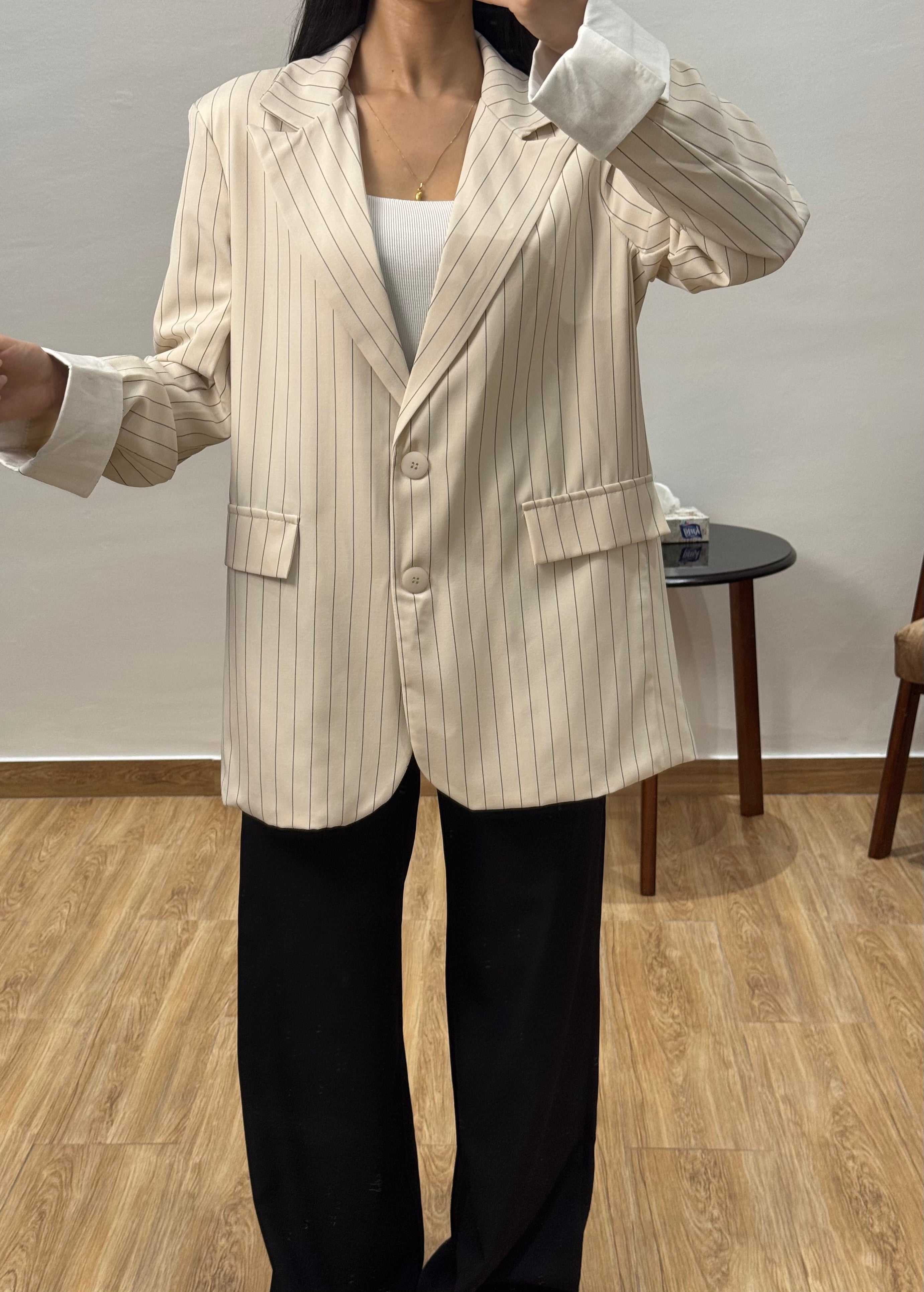 Blazer à rayures noirs |Beige