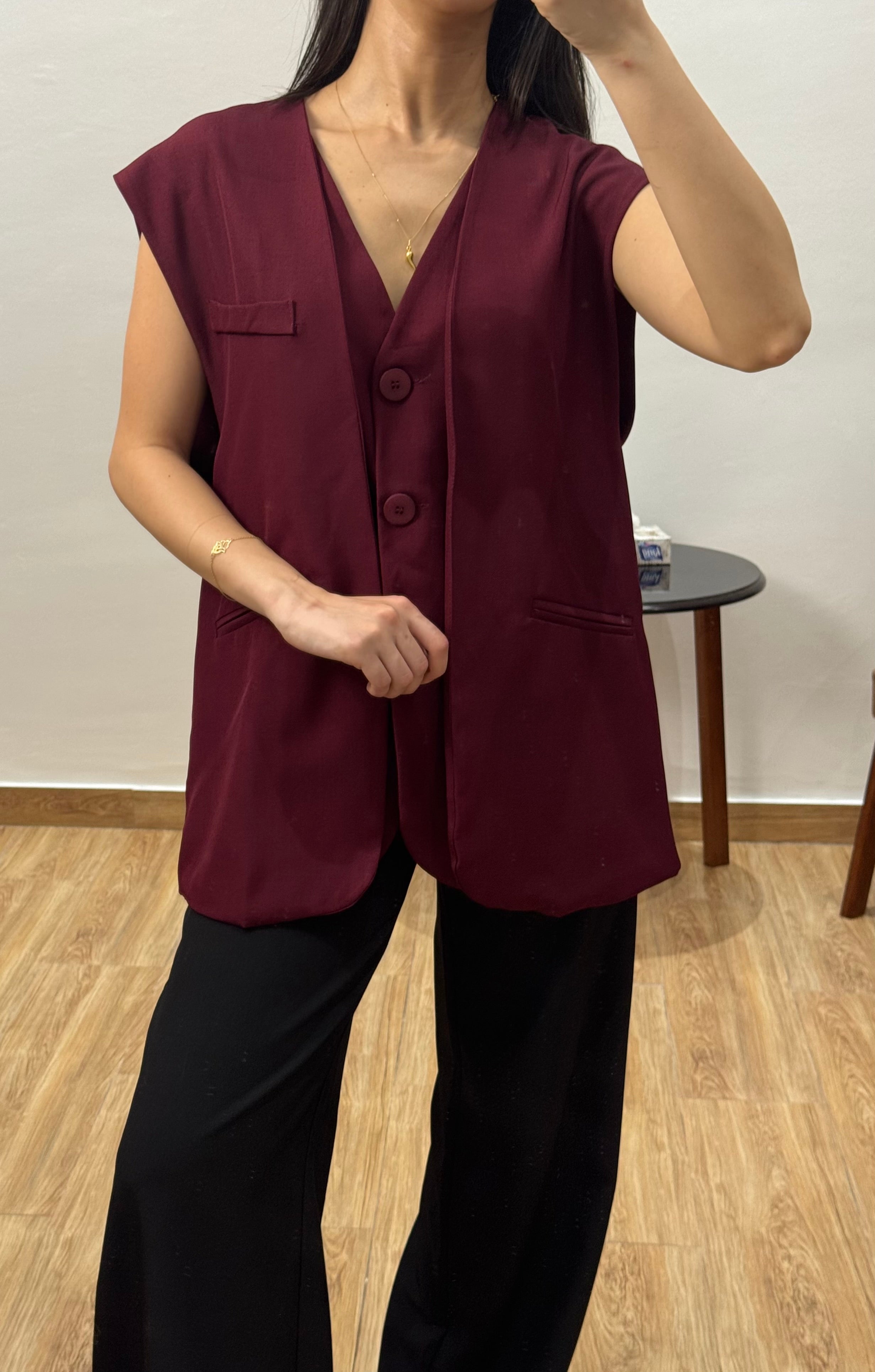 Blazer doublé sans manches |Bordeaux