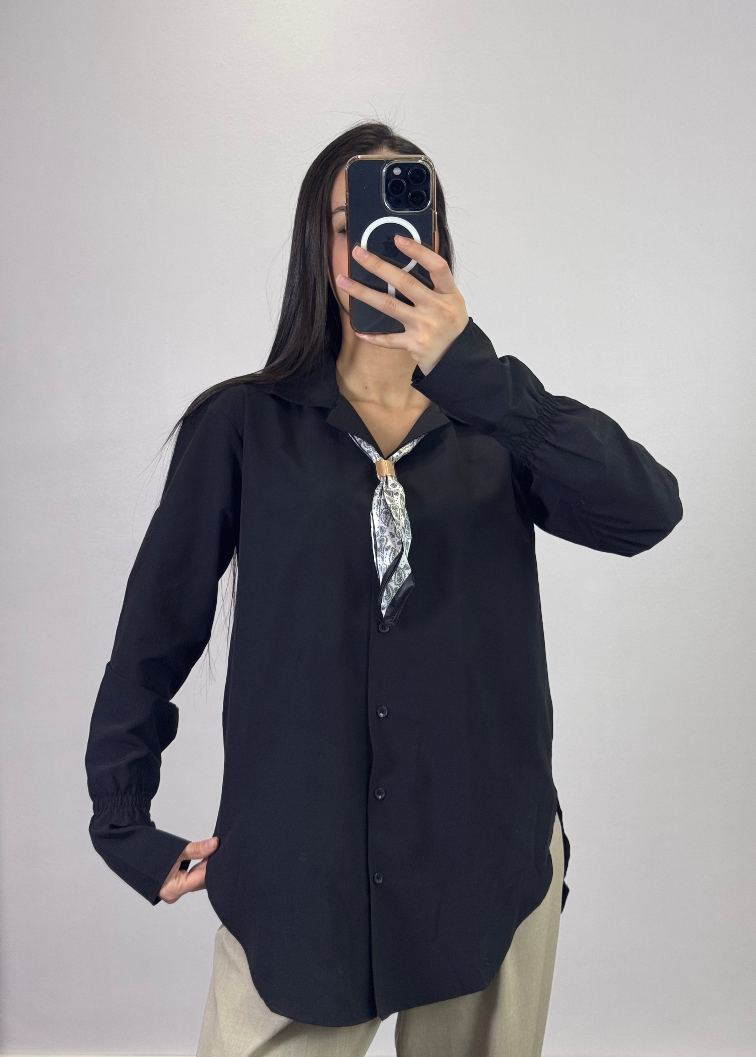 Chemise avec foulard |Noir