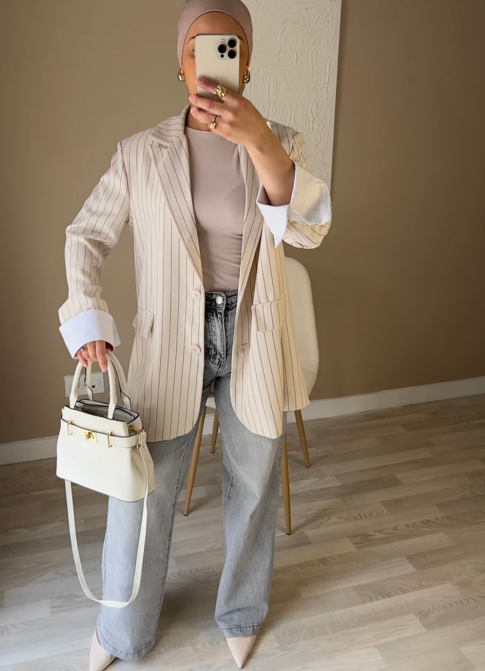 Blazer à rayures |Crème