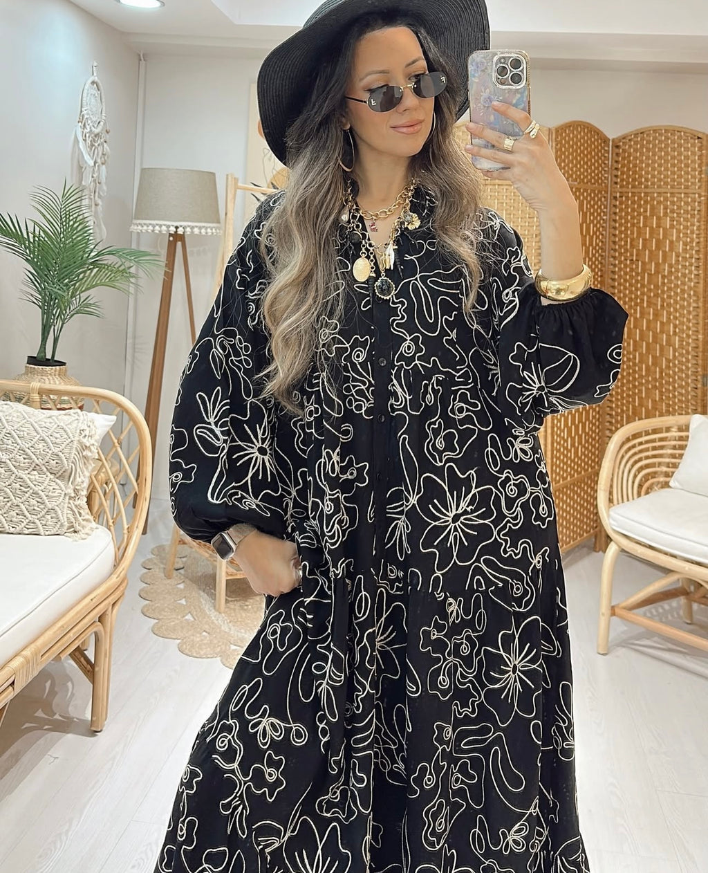Robe brodée |Noir