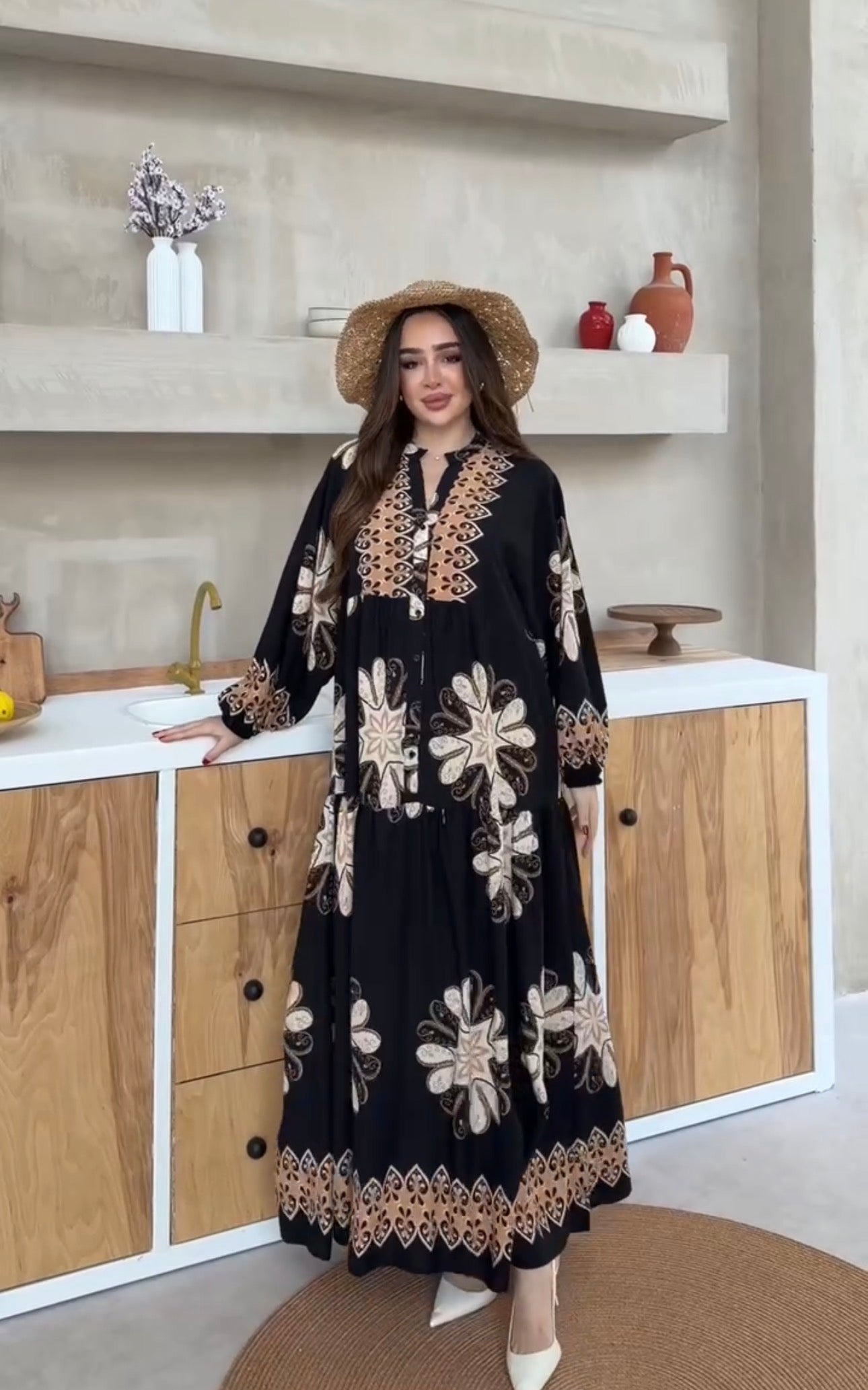 Robe à motifs |Noir et Beige