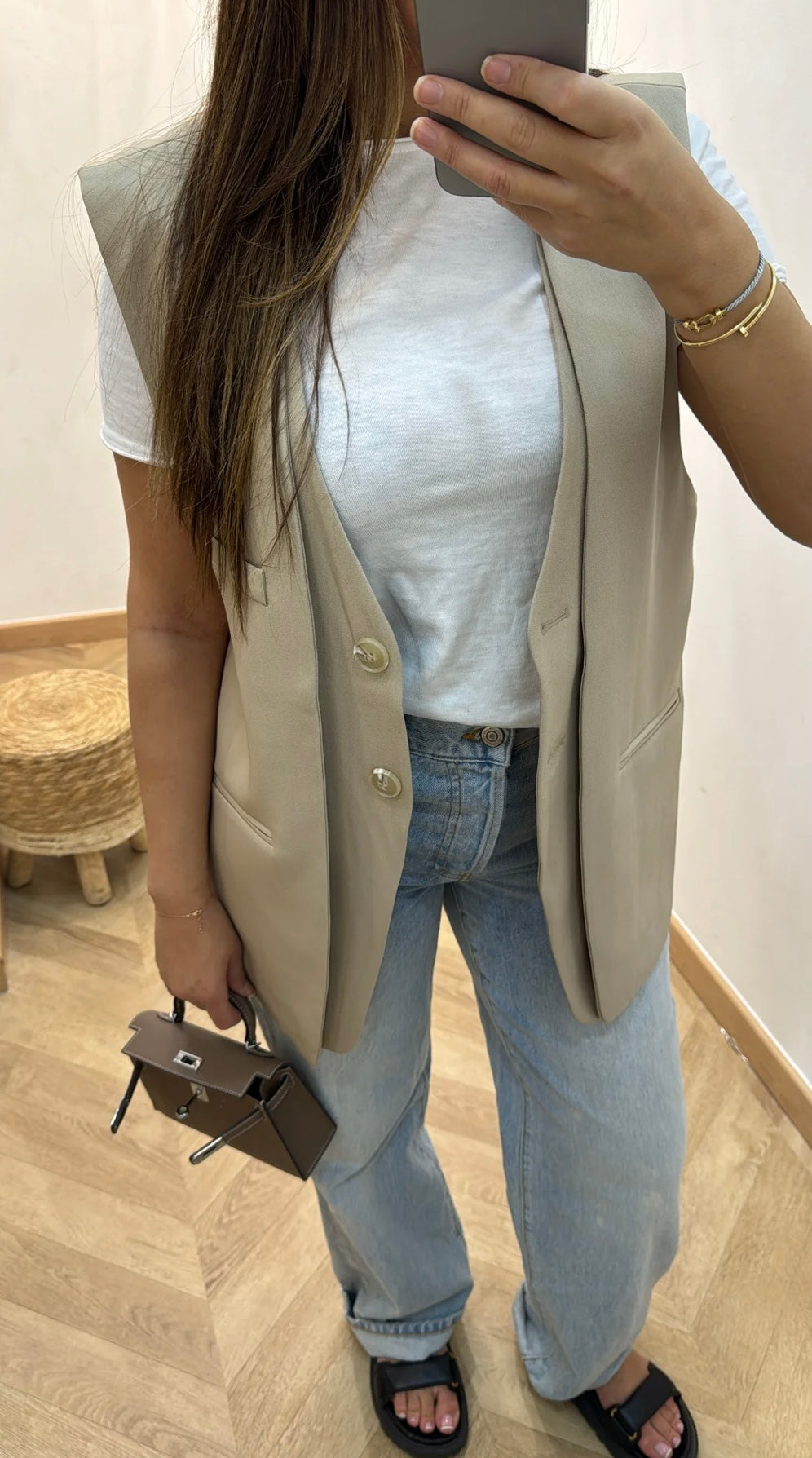Blazer doublé sans manches |Taupe