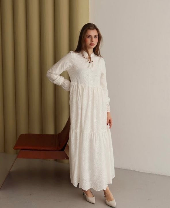 Robe Broderie Anglaise avec doublure |Blanche