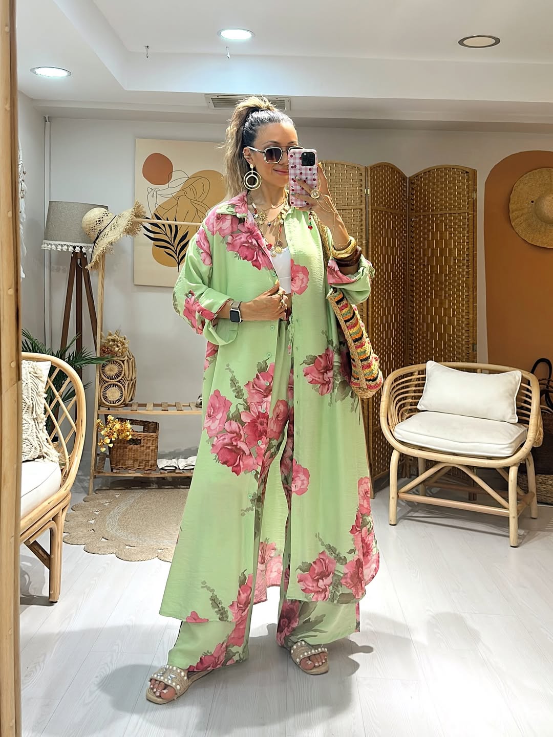 Ensemble vert clair et rose