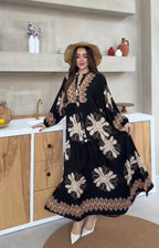 Robe à motifs |Noir et Beige