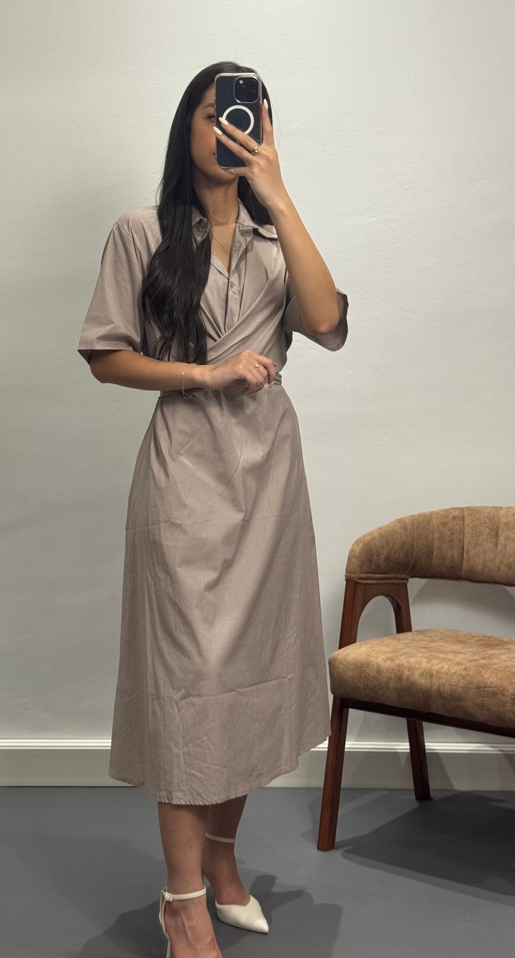 Robe chemise |Taupe