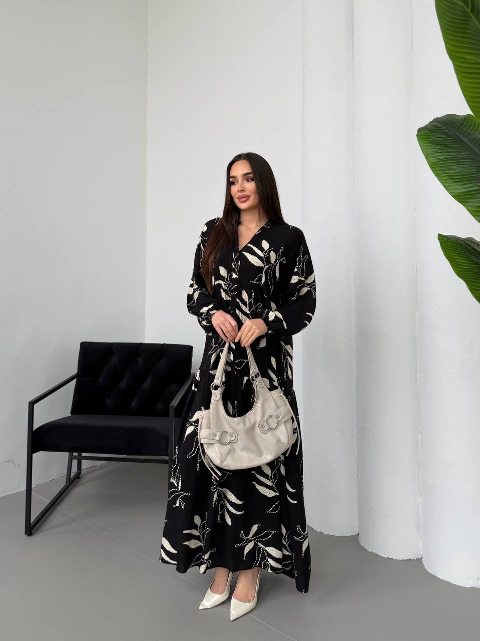Robe à motifs fleurs |Noir et Blanc