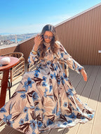 Robe à fleurs bleus avec ceinture