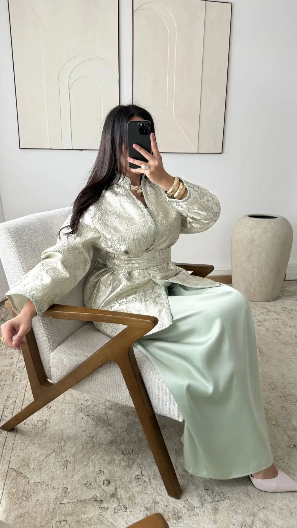 Ensemble “Éclat Doré” I Veste en brocart I Light green ✨